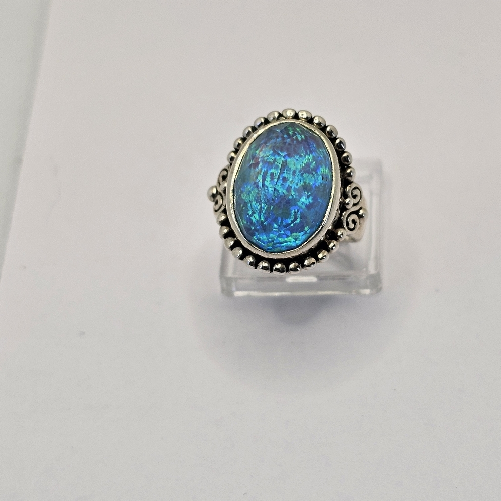 Genuine Sajen Australian Opal Doublet Ring in Sterling Silver Size 7! NWOT - Picture 9 of 10